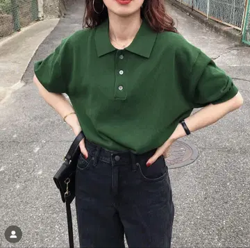 nugu klee 쓰리 버튼 칼라 니트 그린