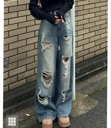 GRL 데미지 컷 루즈 데님 팬츠 cu525 S