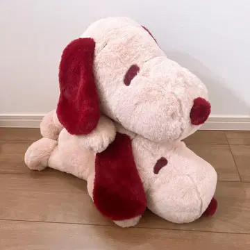 스누피 BIG 누워 있는 봉제 인형 와인 레드