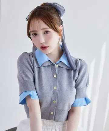 NICE CLAUP 레이어트 카라 반팔 니트