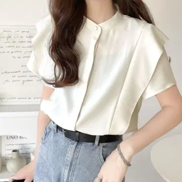 화이트 프릴 반팔 셔츠 M 사이즈