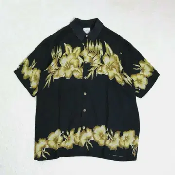 ALOHA 셔츠 꽃무늬 반팔 블랙 M SILK100%