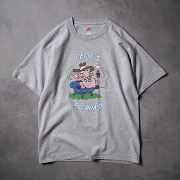 00s Hanes 염색 프린트 돼지 애니멀 티셔츠