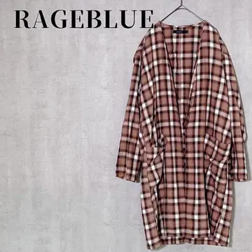RAGEBLUE 체크 무늬 롱 가운 얇은 소재 가디건 노카라 면 혼방