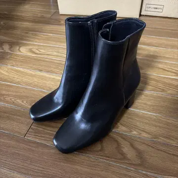 블랙 사이드 고어 부츠 미들 힐