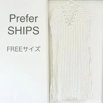 Prefer SHIPS 린넨 스트라이프 롱 베스트/원피스