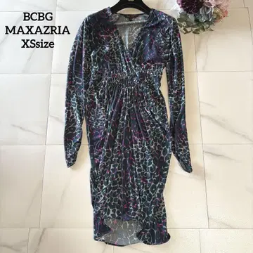 BCBGMAXAZRIA 레오파드 무늬 V넥 원피스 XS 블루 카슈쿨