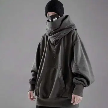 후드 부착 볼륨 넥 후드티 후드티 스트릿 스타일 볼륨 넥