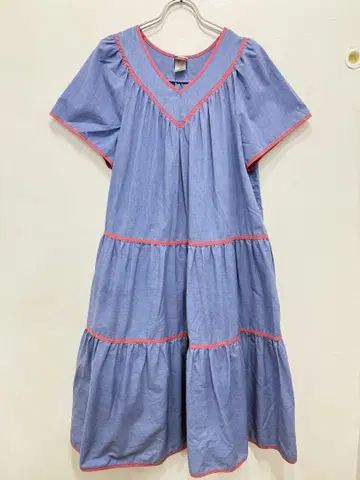 90s USA 티어드 파이핑 A 라인 원피스 빈티지