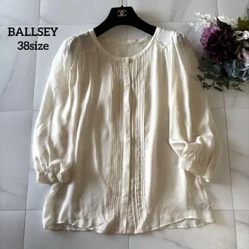 BALLSEY 아이보리 플리츠 오분 소매 블라우스 38 실크 핀턱