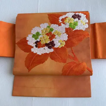 나고야 오비 수국 꽃무늬 자수 오렌지