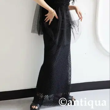 antiqua 메쉬 니트 스커트 플러스 롱 블랙
