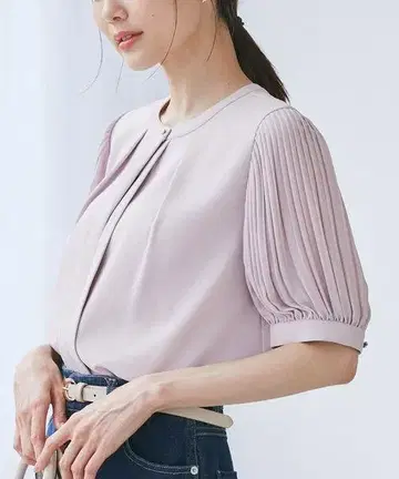 로페피크닉 소매 플리츠 하프 슬리브 블라우스 핑크