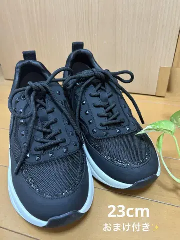 플러스 다이애나 스니커즈 블랙 라메 스터드 여성용 23cm