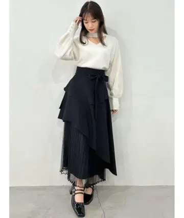 dazzlin 아지메 티어드 플리츠 스커트