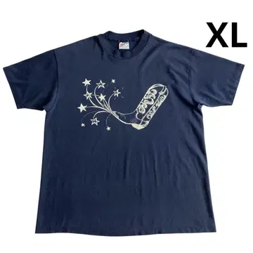 90s USA제 Hanes 티셔츠 XL 네이비 화이트 웨스턴 부츠 프린트
