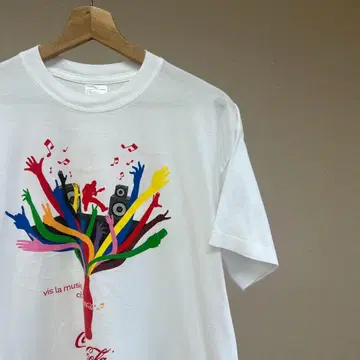 USED USA 구제 의류 화이트 코카콜라 프린트 티셔츠 컬러풀 빈티지