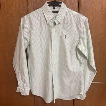 Ralph Lauren 긴팔 셔츠 그린 및 화이트 스트라이프