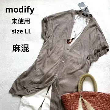 미사용 택 수정 반팔 롱 가디건 모카 브라운 일본제 LL 린넨