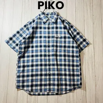 피코 반팔 체크 셔츠 L 사이즈 포켓 블루 계열 파랑 PIKO 구제 의류