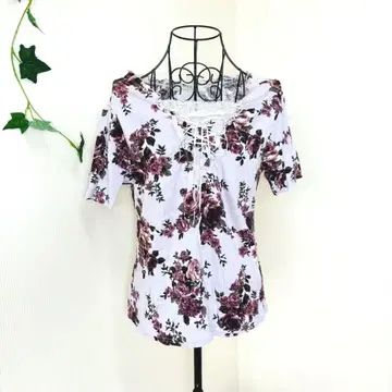 otto collection 장미 무늬 로즈 리본 레이스 티셔츠 LL