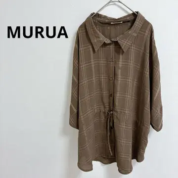 MURUA 브라운 체크 무늬 반팔 셔츠 프리 사이즈