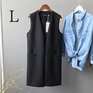 새상품 베스트 베스트 블랙 테일러드 노카라 롱베스트 여성용 여름