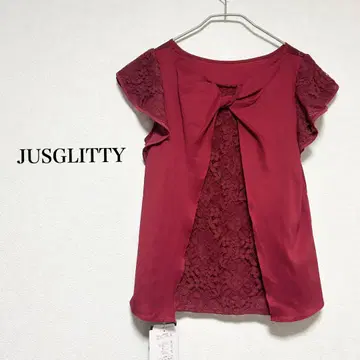 미사용 택 포함 JUSGLITTY 레이스 티셔츠 반팔 보르도 레드