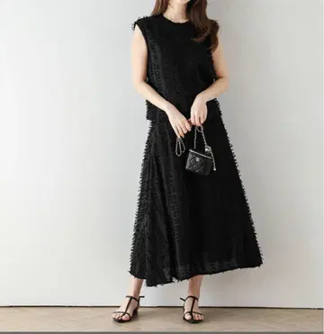 AMELY 셋업 리본 프린지 자카드