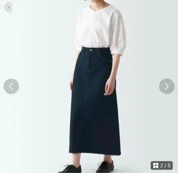무인양품 스트레치 데님 A 라인 스커트 다크 네이비 M 롱 스커트