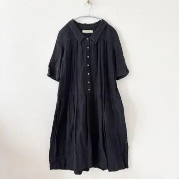 리제타 린넨 개더 셔츠 원피스 블랙