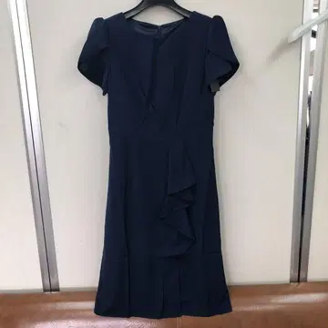 네이비 프릴 반팔 무릎 기장 원피스 파티 드레스 결혼식