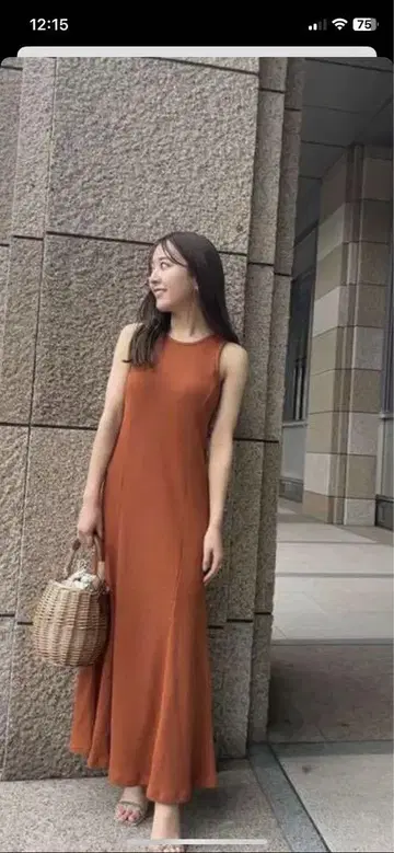 anuans 머메이드 리브 컷 롱 원피스