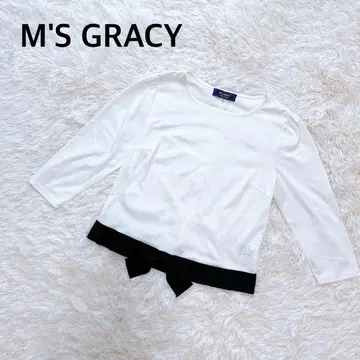 M'S GRACY 블라우스 7부 소매 리본 화이트 빅 사이즈 40