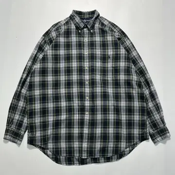 90s 랄프 로렌 빅 셔츠 L 그린 체크 원 포인트 6205