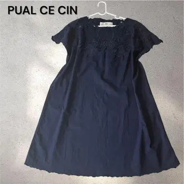 PUAL CE CIN 튜닉 원피스 반팔 꽃무늬 자수 코튼