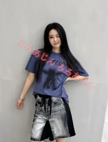 OPEN YY 개 실루엣 티셔츠 M 사이즈 다크 블루