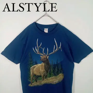 ALSTYLE 엘크 애니멀 프린트 티셔츠 네이비