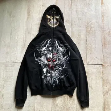 택 포함 METAL HEAVEN 풀 집업 후드티 M 블랙 풀 페이스