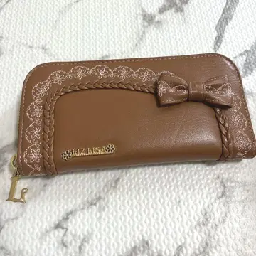 미사용품 리즈리사 장지갑 브라운 리본 꽃무늬 자수