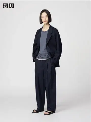 유니클로 U 코튼 블렌드 턱 와이드 팬츠 61 미사용 새상품 택 포함