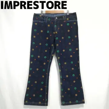 IMPRESTORE 꽃무늬 데님 팬츠 부츠 컷 청바지 임프레 스토어