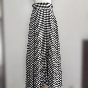 JENNE 롱 깅엄 체크 플레어 스커트