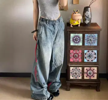 남성용 레트로풍 데님 팬츠 스트릿 하의 패션 워크 아메카지