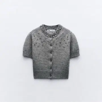 자라 큐빅 버튼 니트 가디건 비쥬