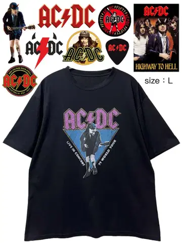 AC/DC 티셔츠 L 블랙 미국 구제 의류