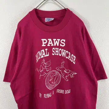 90s 헤인즈 hanes paws 개 싱글 스티치 티셔츠 핑크
