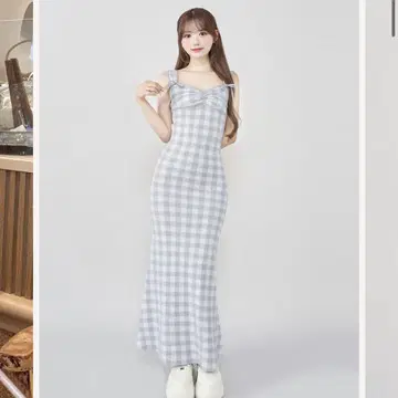 Darich 깅엄 자카드 니트 롱 원피스