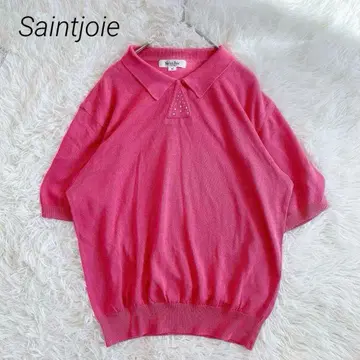 산조아 썸머 리브 니트 폴로 셔츠 [NL] 새상품급 비쥬 5부 소매 핑크