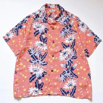 SUNSURF 알로하 셔츠 오픈 카라 꽃 스타 패턴 L 핑크